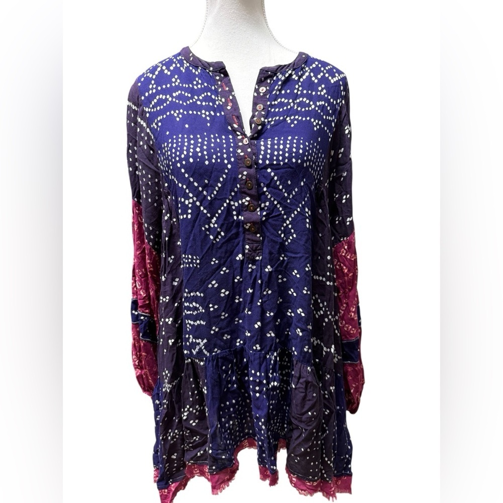 Free People Shibori Patchwork Mini Dress / Tunic - Size: Medium - Picture 4 of 8
